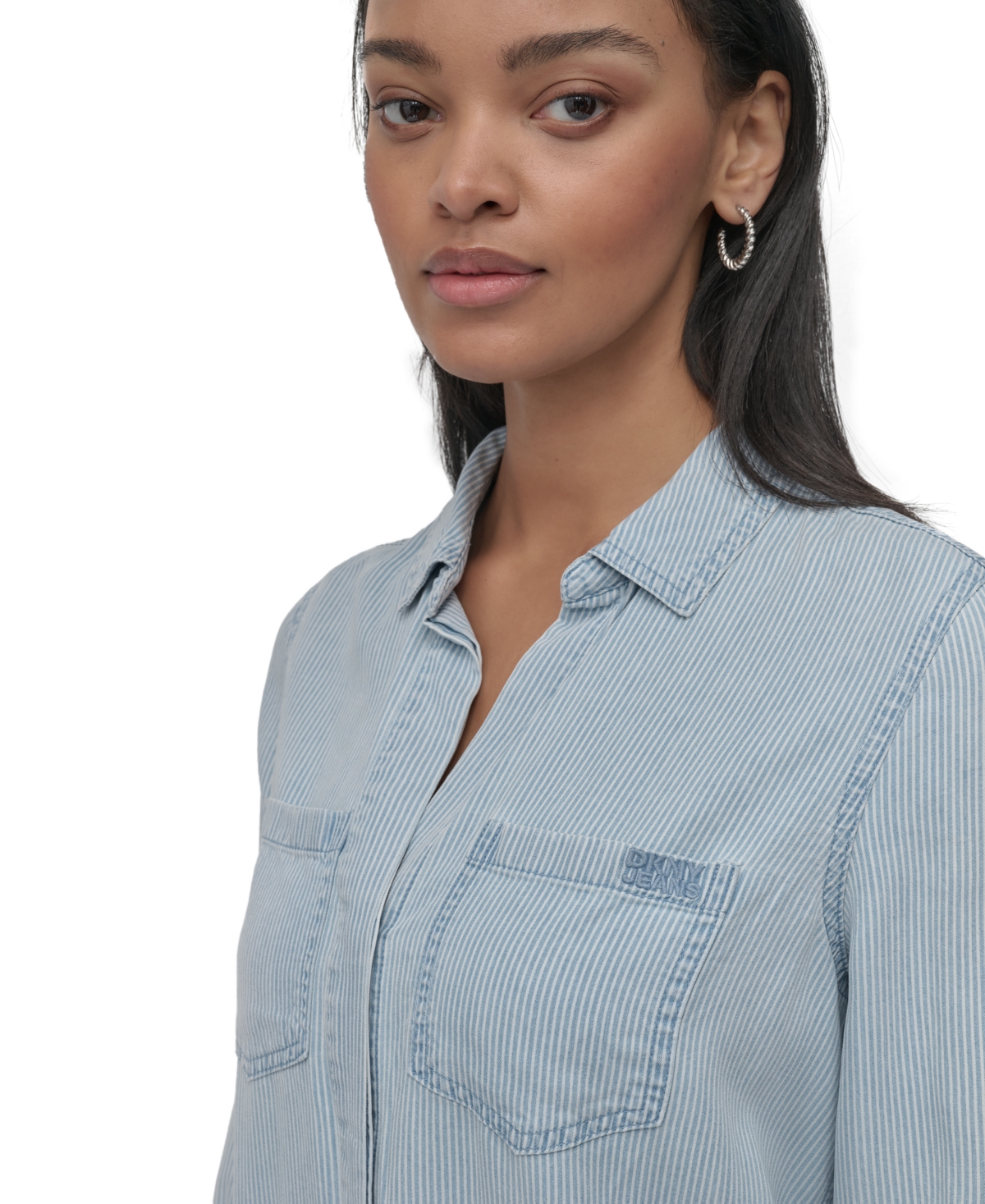DKNY JEANS WOMEN'S ROLL-TAB-SLEEVE BUTTON-FRONT SHIRT 