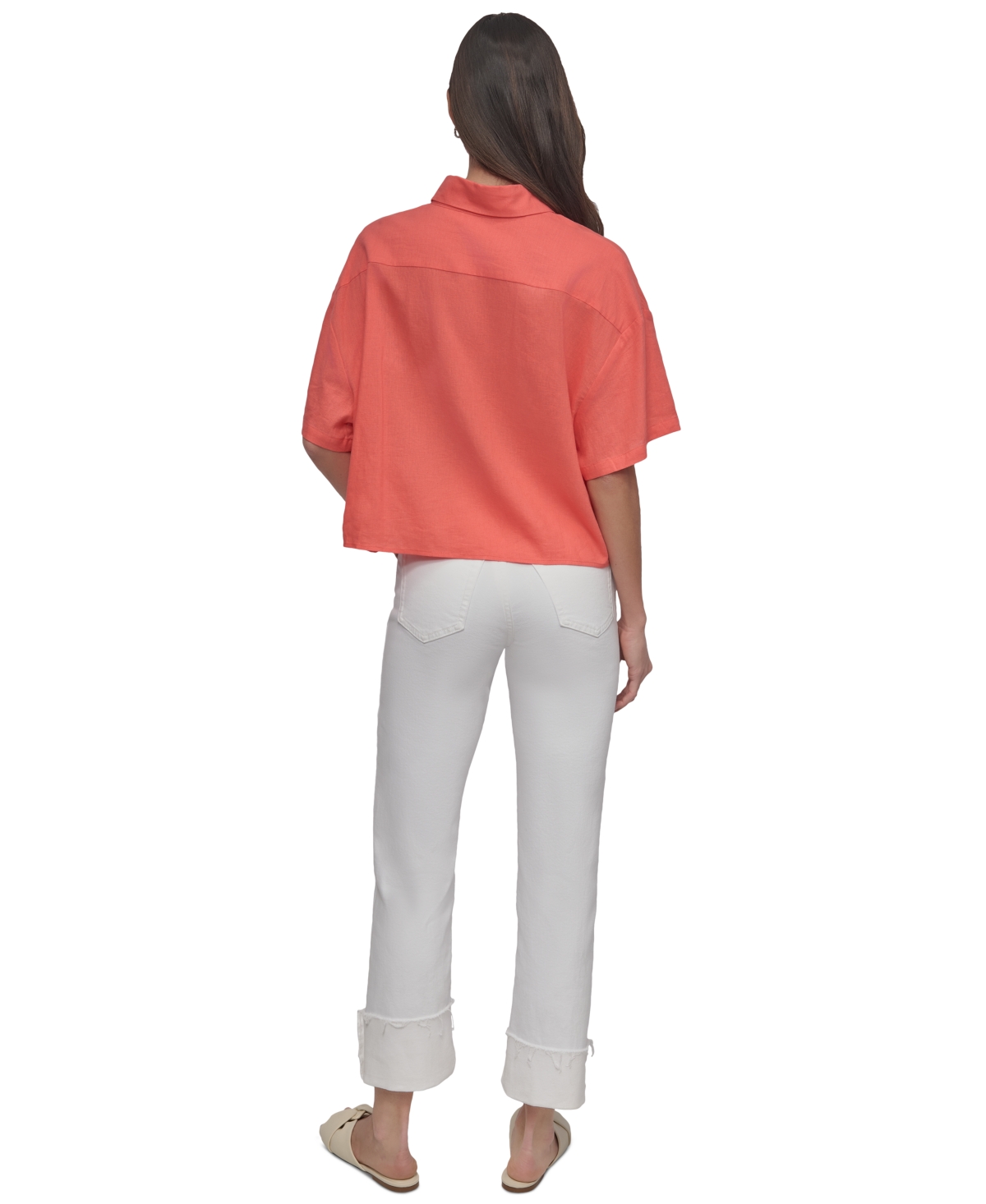 DKNY JEANS WOMEN'S OVERSIZED CROPPED SHIRT 