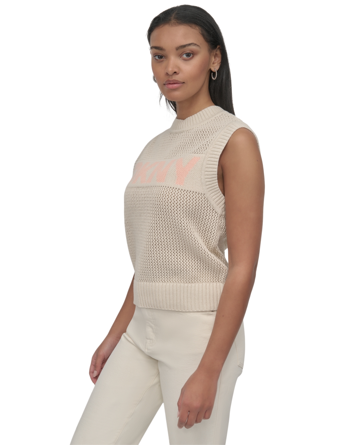 Shop Dkny Jeans Women's Cotton Logo Sleeveless Sweater In Kx2 - Ltct Kh,tp Pch