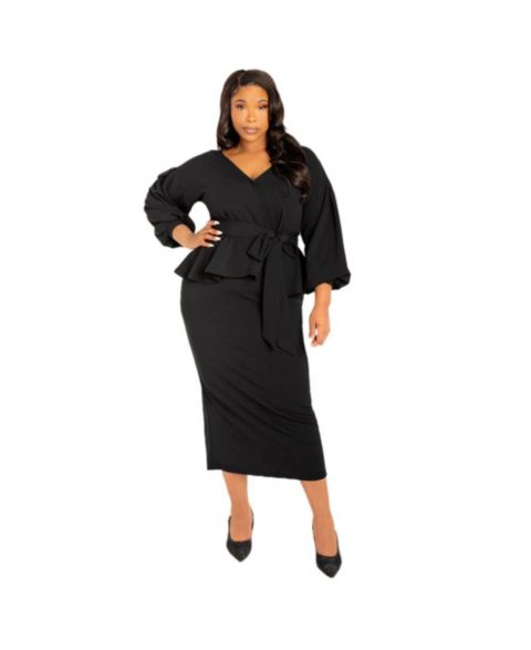 Женское платье Buxom Couture Plus Size Off Shoulder Peplum Midi, цвет: Чёрный
