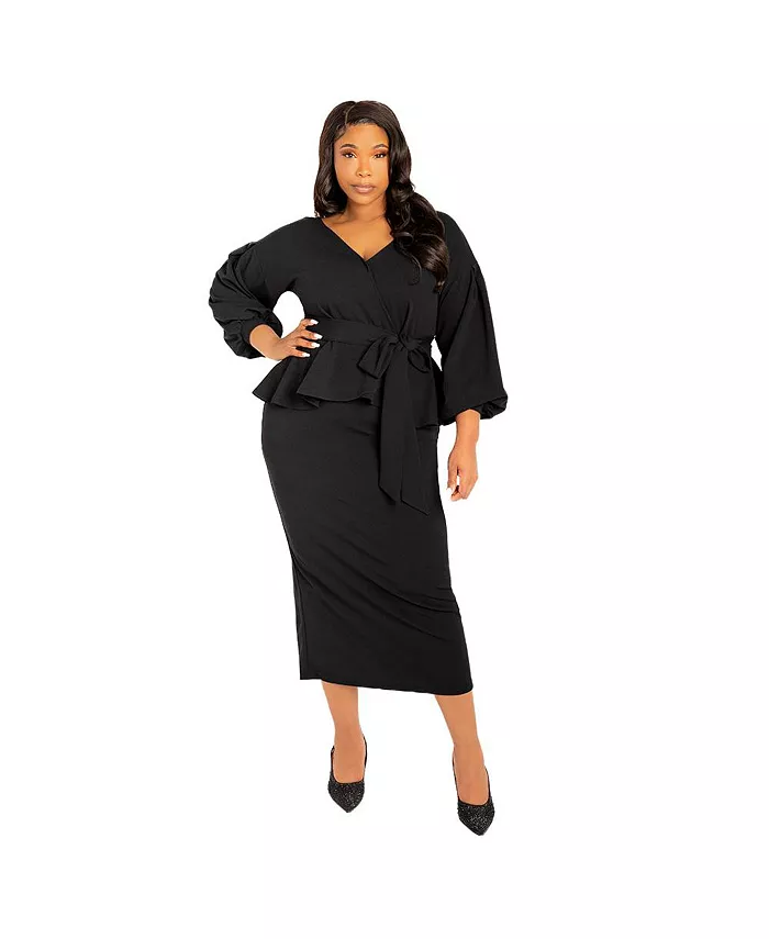 Plus Size Off Shoulder Peplum Midi Dress - thumbnail 9