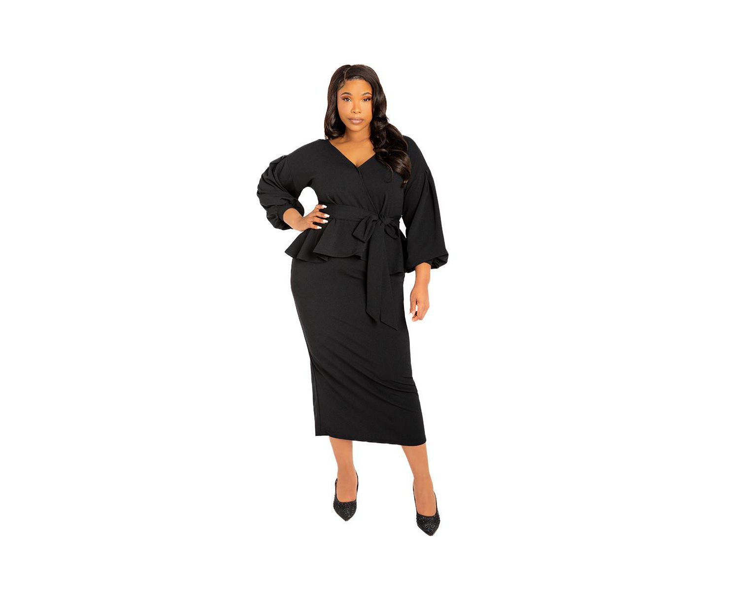 Plus Size Off Shoulder Peplum Midi Dress