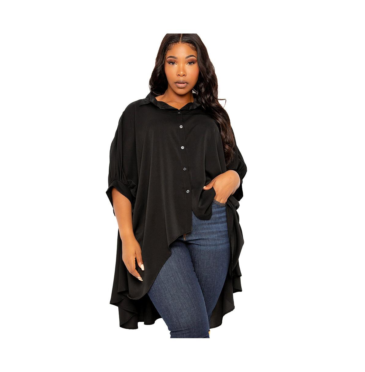 Women's Plus Size Flowy Hi-lo Blouse - White