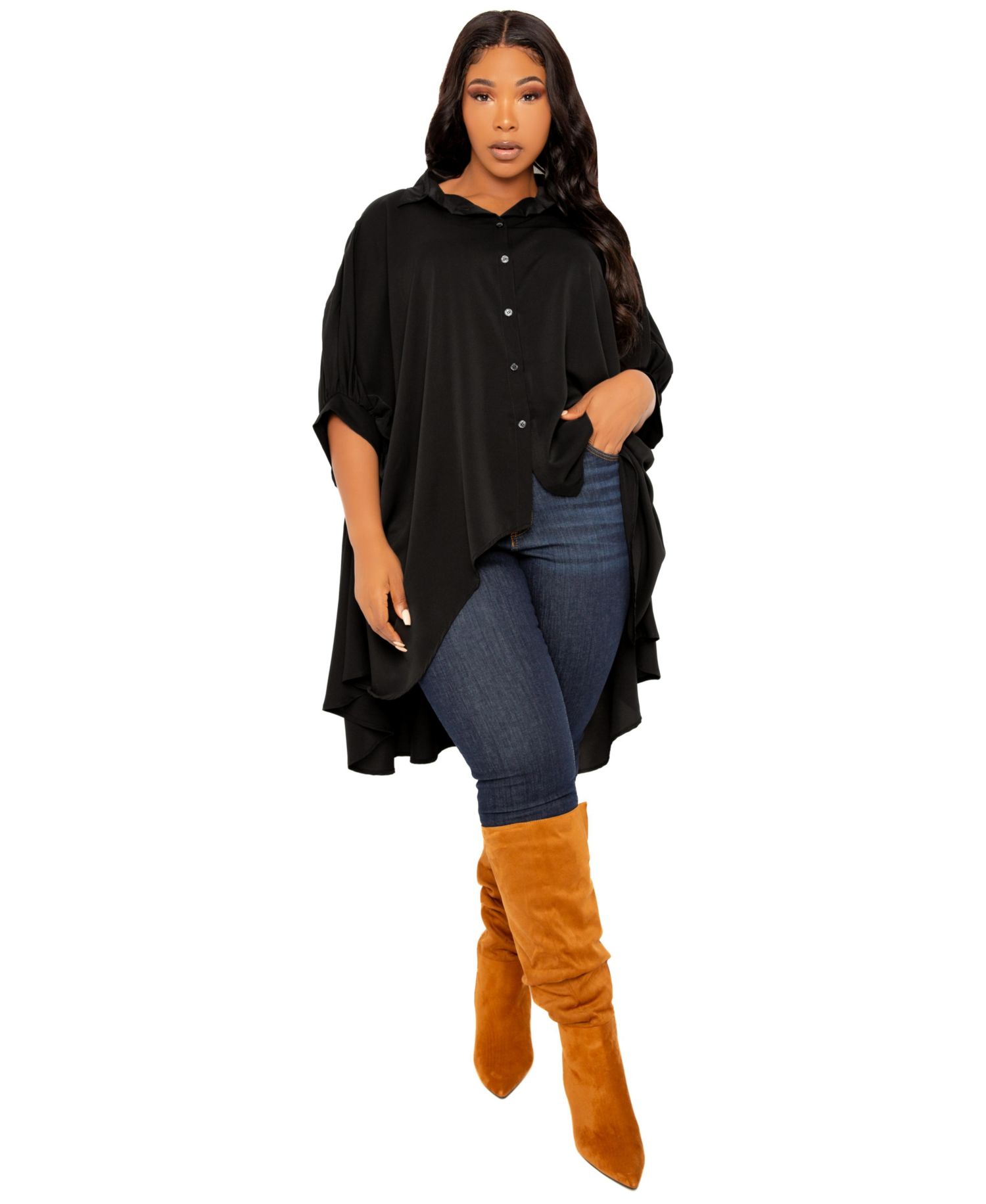 Women's Plus Size Flowy Hi-lo Blouse