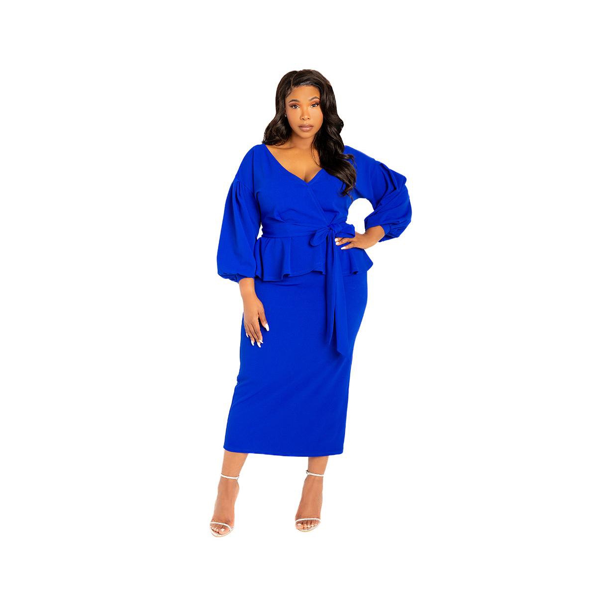 Women's Plus Size Off Shoulder Peplum Midi Dress - Red