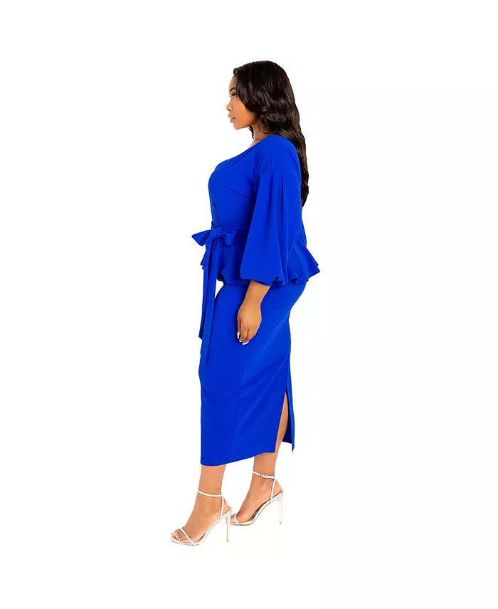 Plus Size Off Shoulder Peplum Midi Dress - thumbnail 7