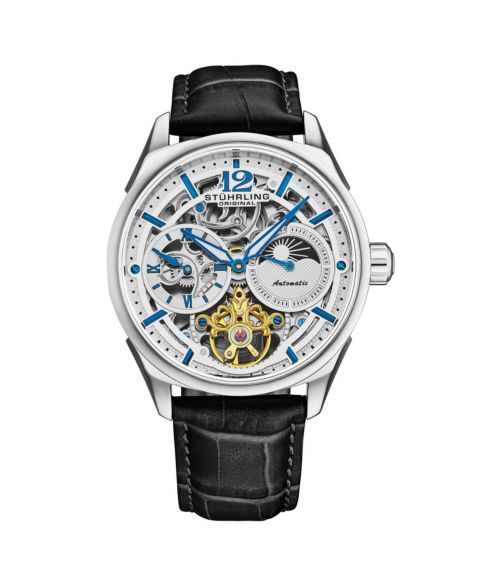 Часы-скелетон Stuhrling Vanguard 1019 с автоподзаводом и двумя часовыми поясами, 42 мм