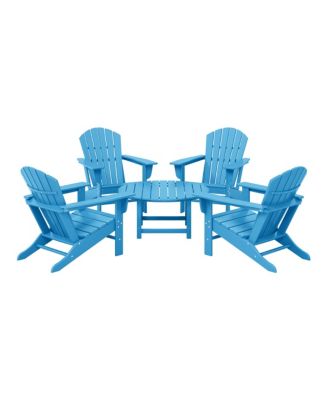 5-Piece Outdoor Patio HDPE Adirondack Chair With Round Coffee Table Conversation Set
