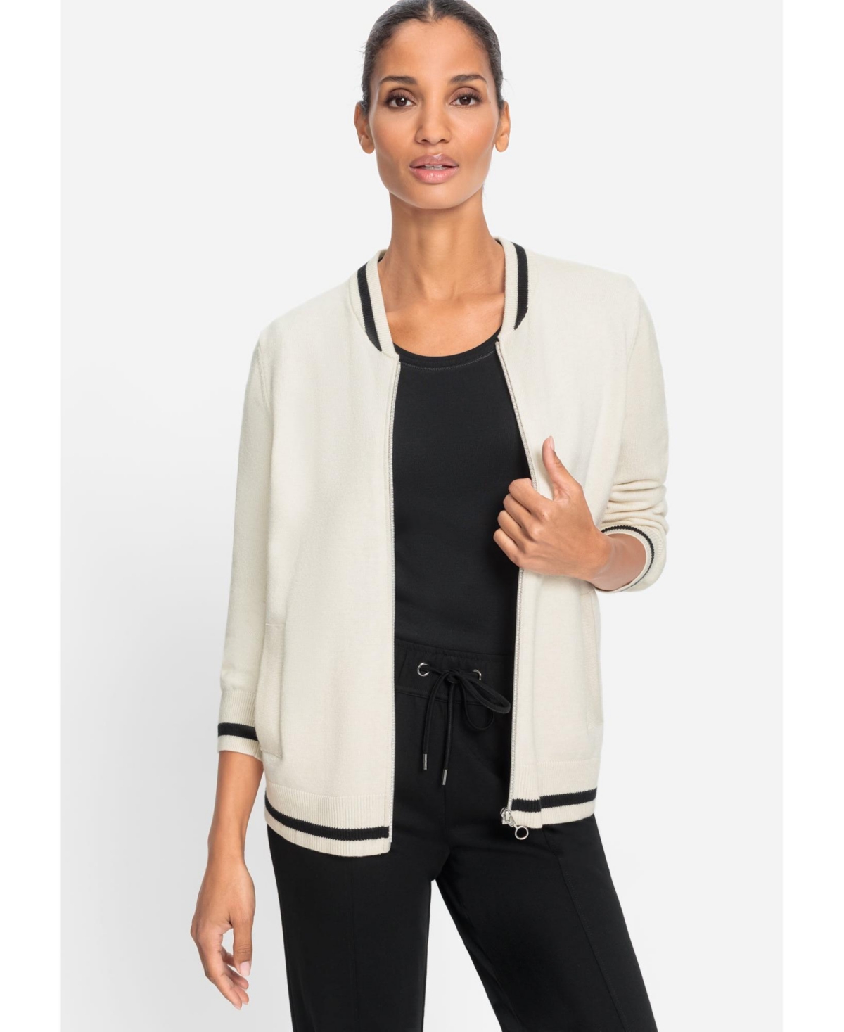 Women's Sporty Zip Front Sweater Cardigan - Canvas beige