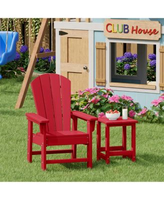 2-Piece Kids Outdoor HDPE Adirondack Chair With Square Side Table Set