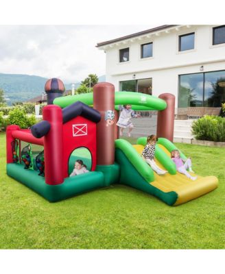 Farm Themed Inflatable Castle Kids Bounce House w/ Double Slides & 680W Blower