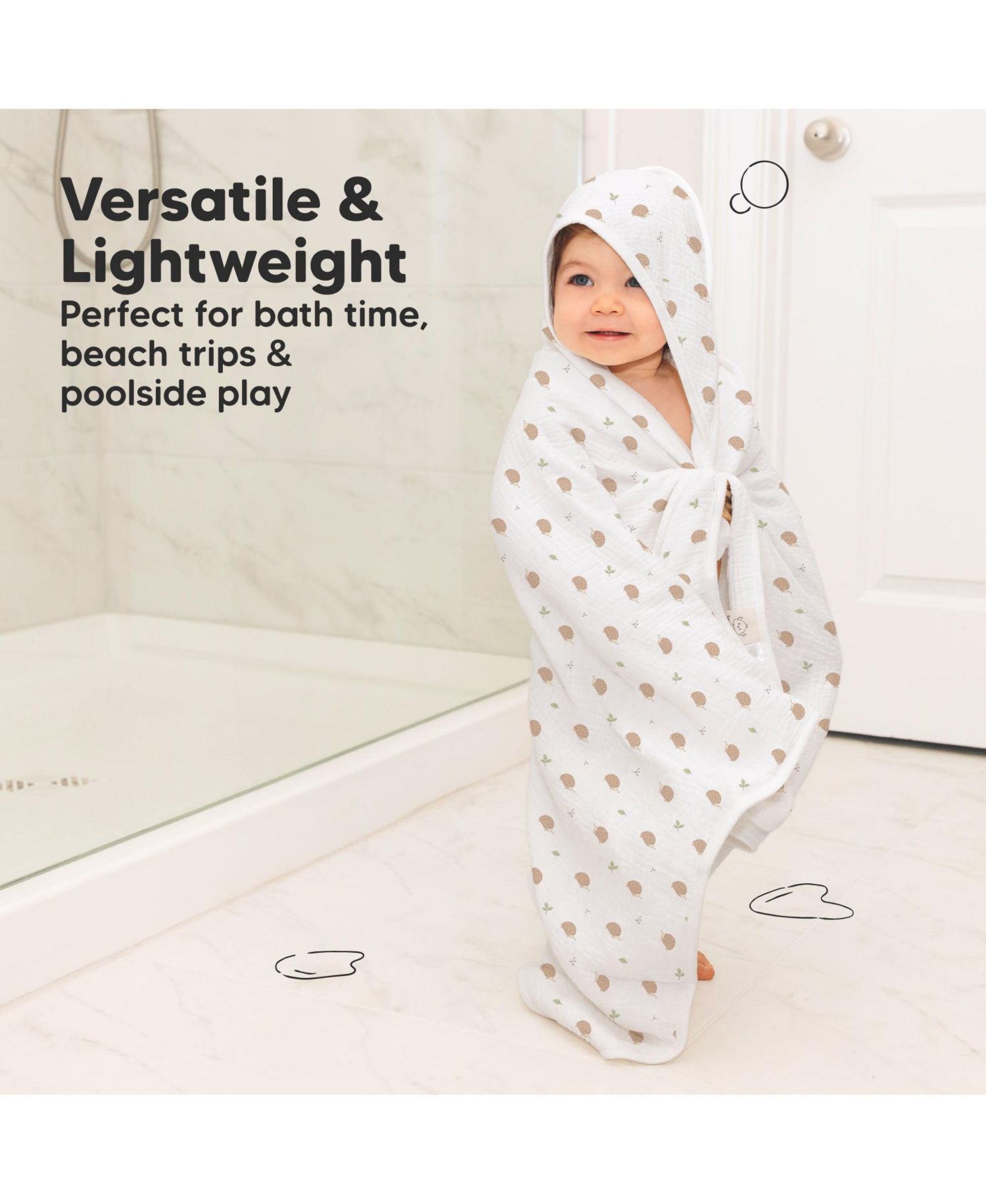 Lyra Muslin Baby Towels with Hoods for Newborn Girls, Boys, 100% Organic Cotton Soft Hooded Baby Bath Towels (Petite)