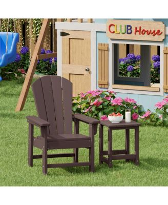 2-Piece Kids Outdoor HDPE Adirondack Chair With Square Side Table Set