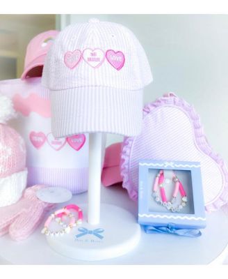 Girls' Candy Hearts Bow Baseball Hat in Pink