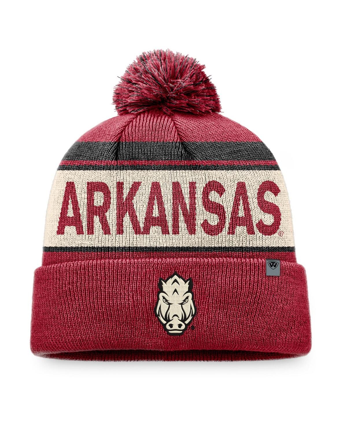 Top Of The World Men's Cardinal Arkansas Razorbacks Prime Cuffed With Pom Knit Hat In Cardinal,cream