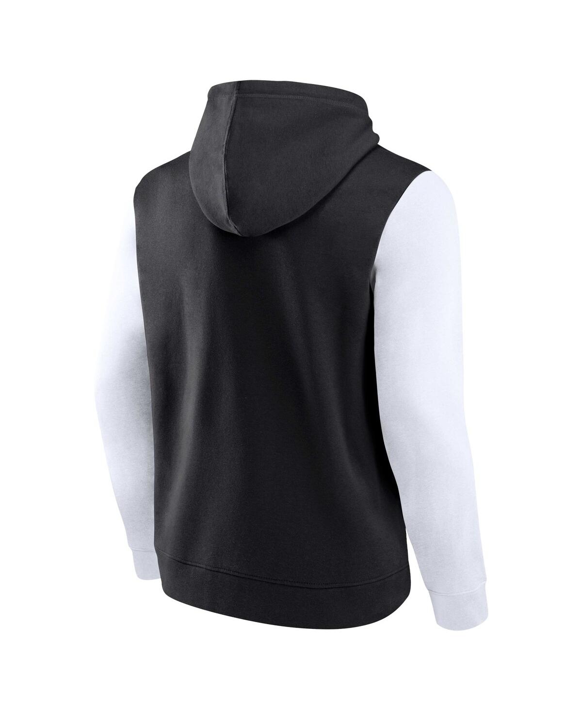 Fanatics Men's Black/white Brooklyn Nets Attack Colorblock Pullover Hoodie In Black,white