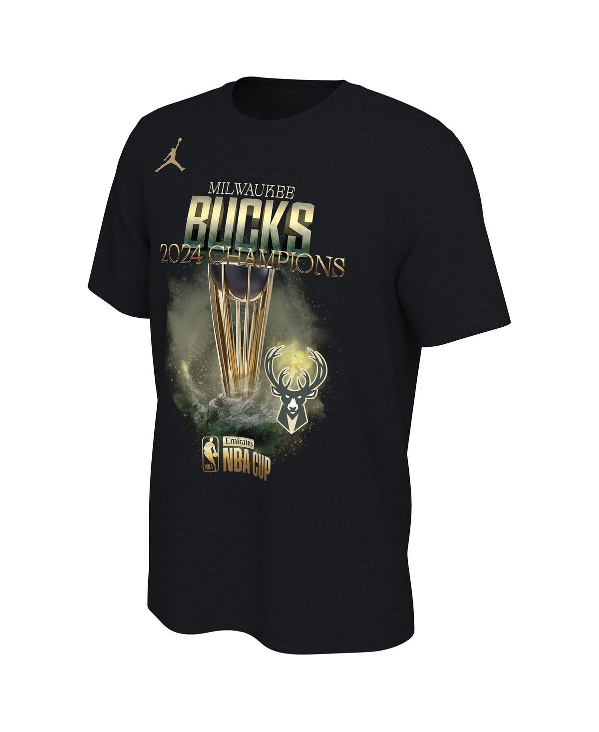 JORDAN MEN'S AND WOMEN'S BLACK MILWAUKEE BUCKS 2024 NBA CUP CHAMPIONS LOCKER ROOM AUTHENTIC T-SHIRT 