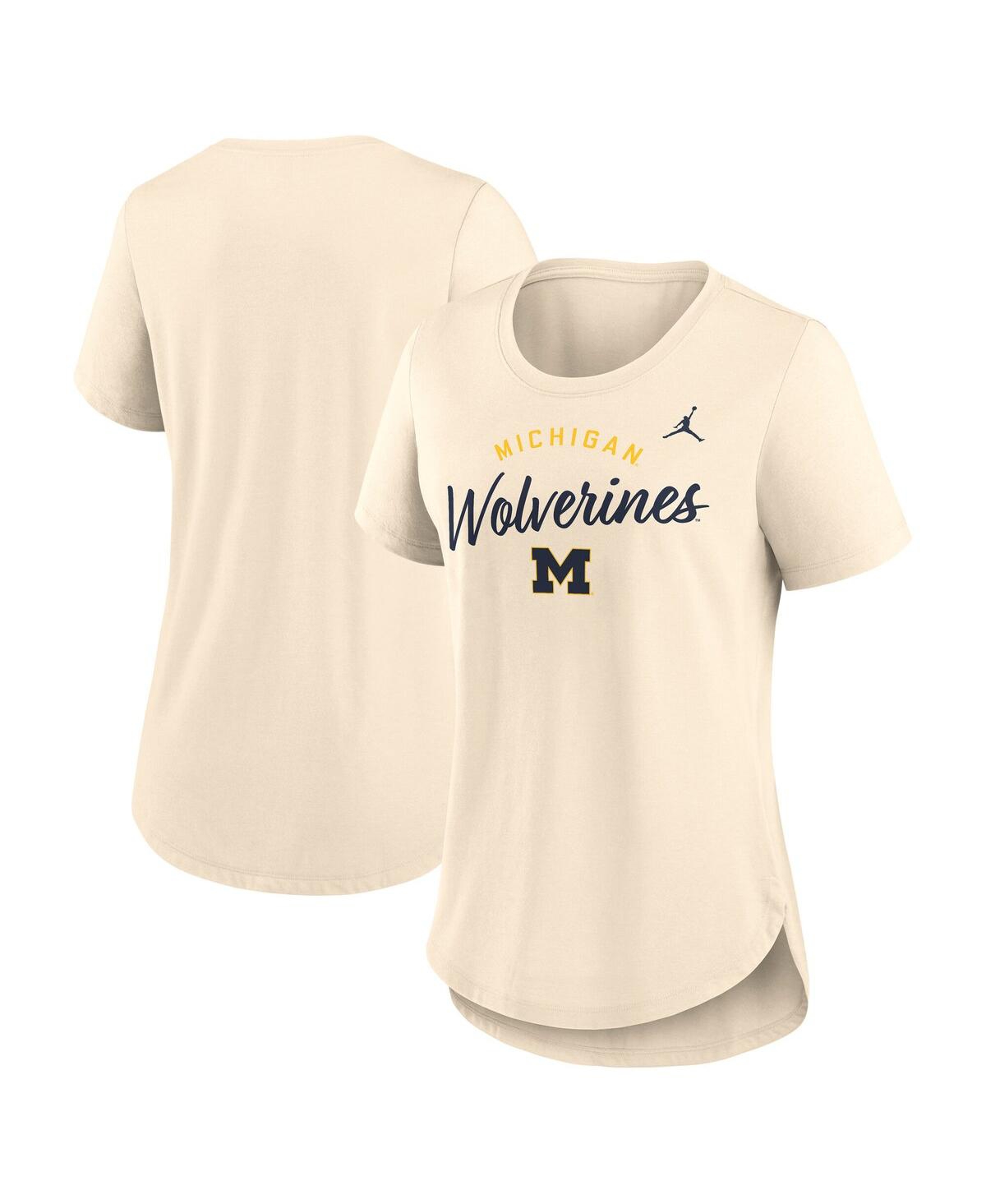 JORDAN WOMEN'S CREAM MICHIGAN WOLVERINES SCRIPT LOGO TRI-BLEND T-SHIRT 
