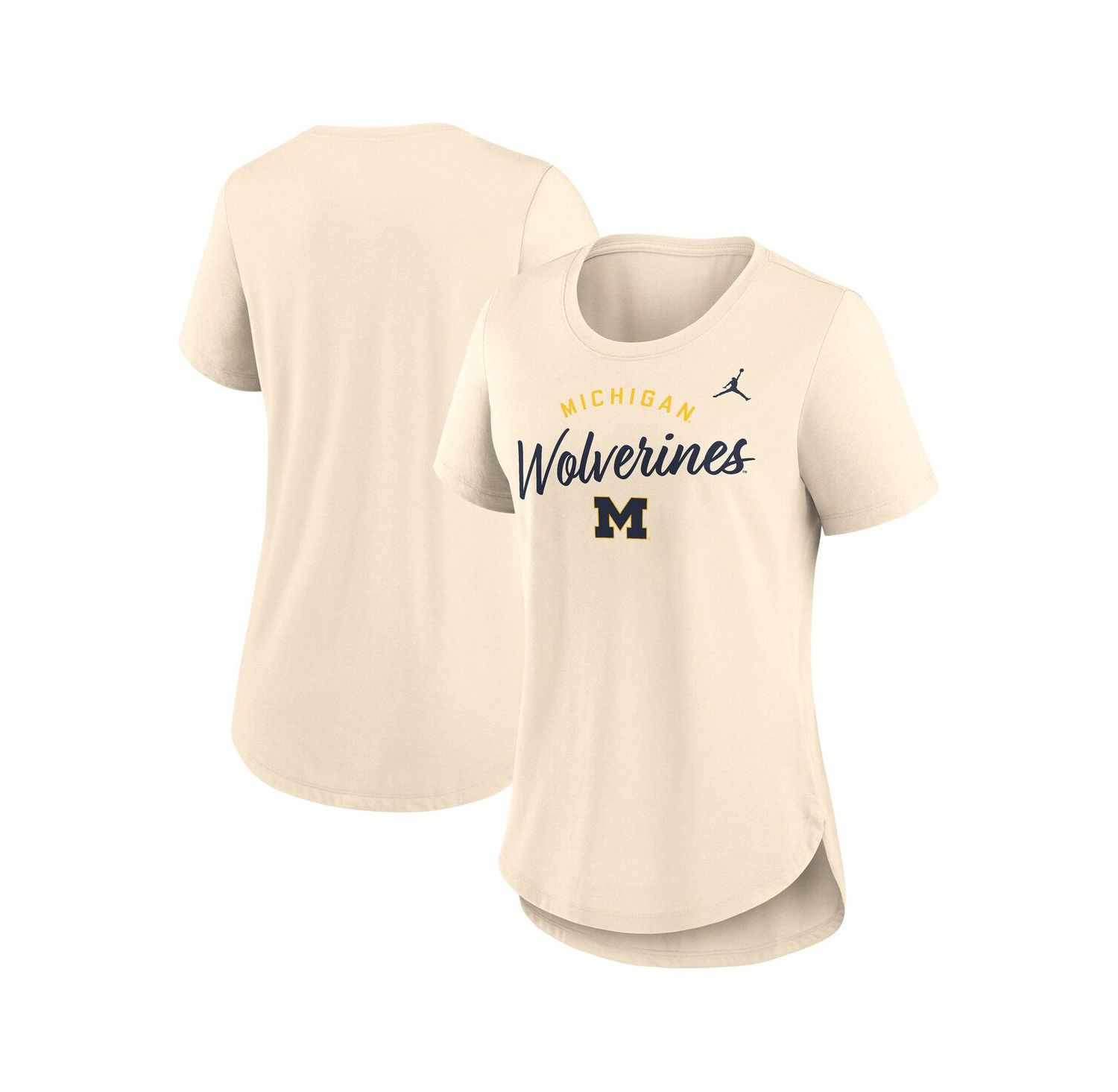 Women's Cream Michigan Wolverines Script Logo Tri-Blend T-Shirt