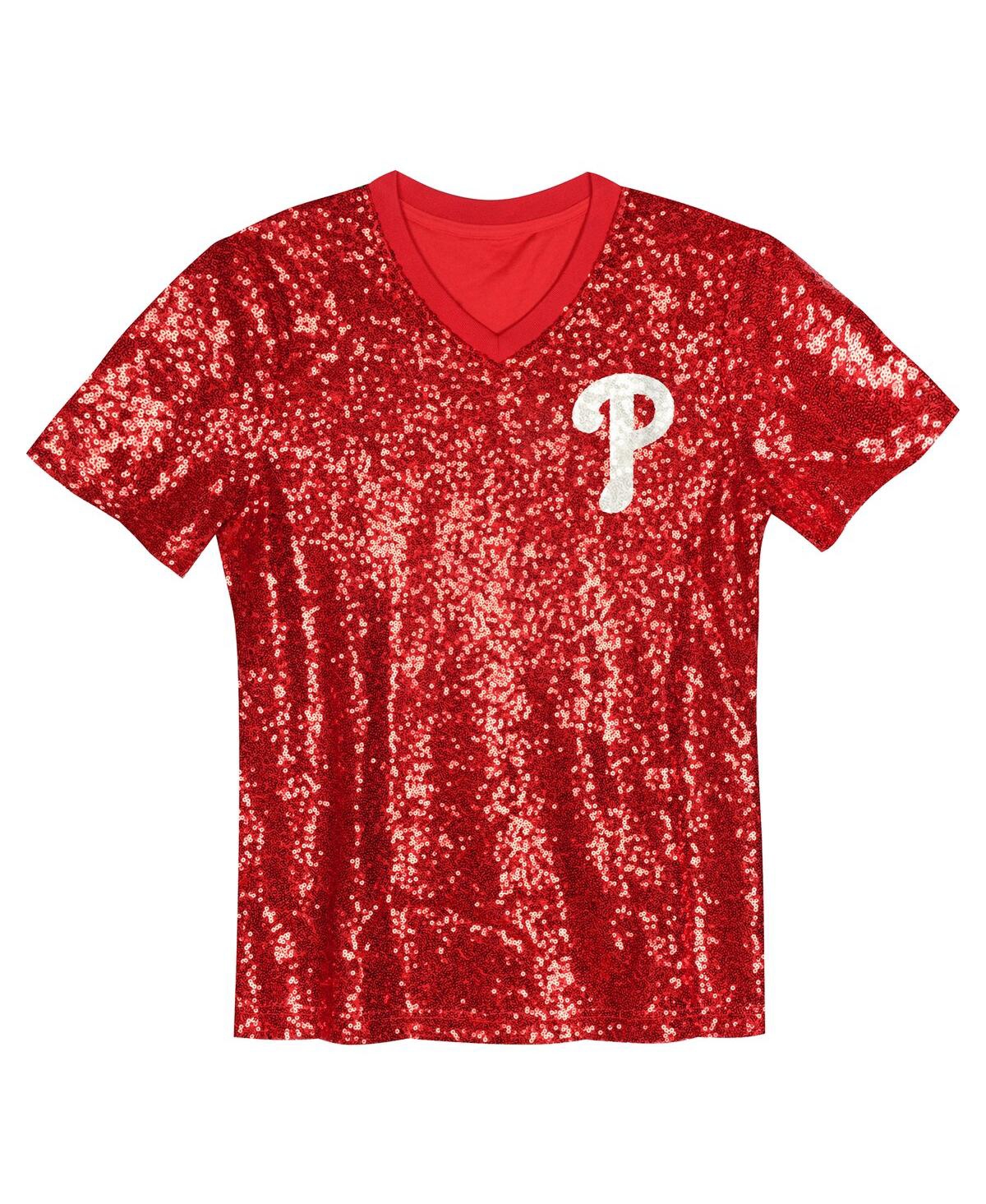 Outerstuff Juniors Bryce Harper Red Philadelphia Phillies Name Number Sequin V-neck Top In Red
