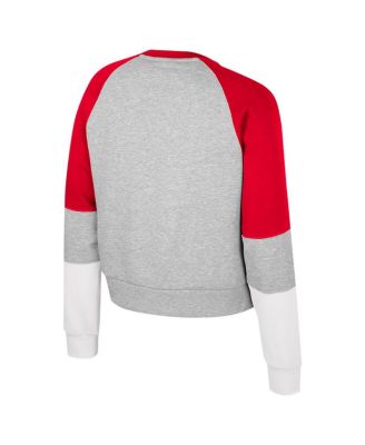 Women's Heather Gray Ohio State Buckeyes Katinka Rhinestone Scoop Neck Pullover Sweatshirt