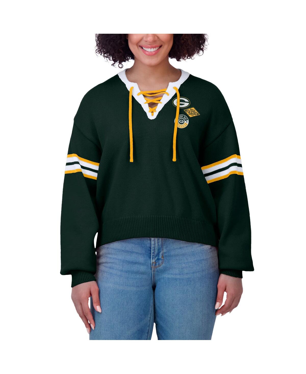 Shop Wear By Erin Andrews Women's Green Green Bay Packers Lace-up Pullover Sweatshirt