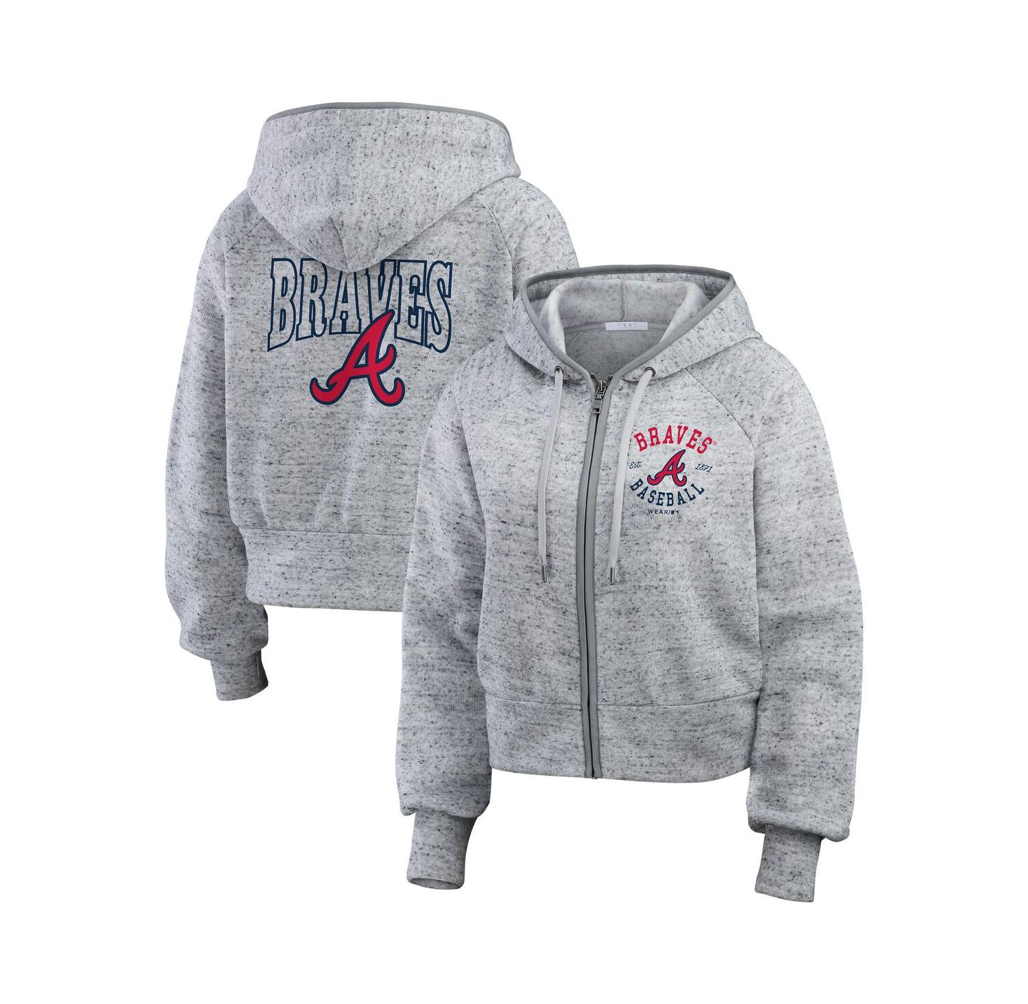 Women's Heather Gray Atlanta Braves Speckled Fleece Cropped Full-Zip Hoodie