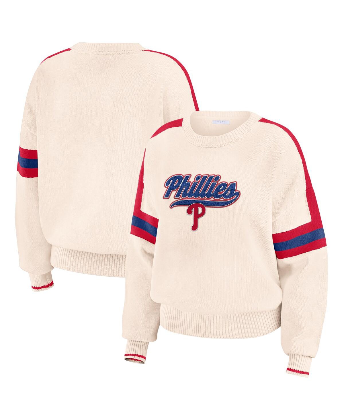 Women's Cream Philadelphia Phillies Stripe Pullover Sweater - Cream, Red