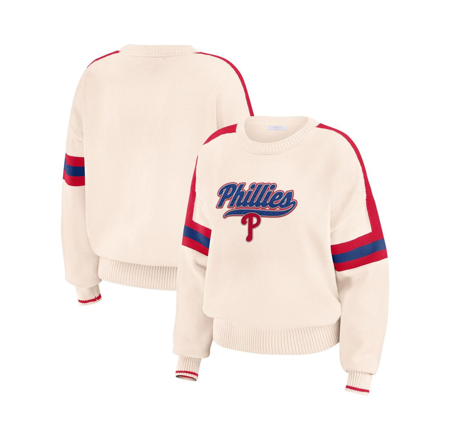 Women's Cream Philadelphia Phillies Stripe Pullover Sweater