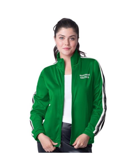 Женские куртки G-III 4Her by Carl Banks Women's Kelly Green/Gray Boston Celtics Rebel Sequin Bling Full-Zip Track Jacket
