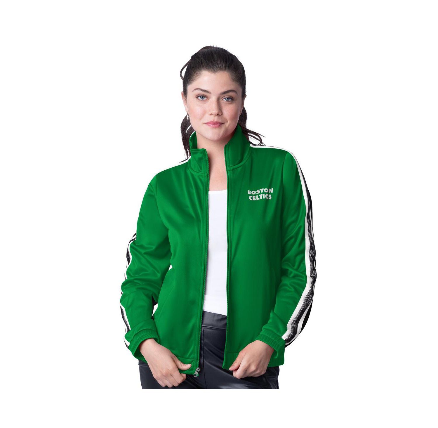 Women's Kelly Green/Gray Boston Celtics Rebel Sequin Bling Full-Zip Track Jacket