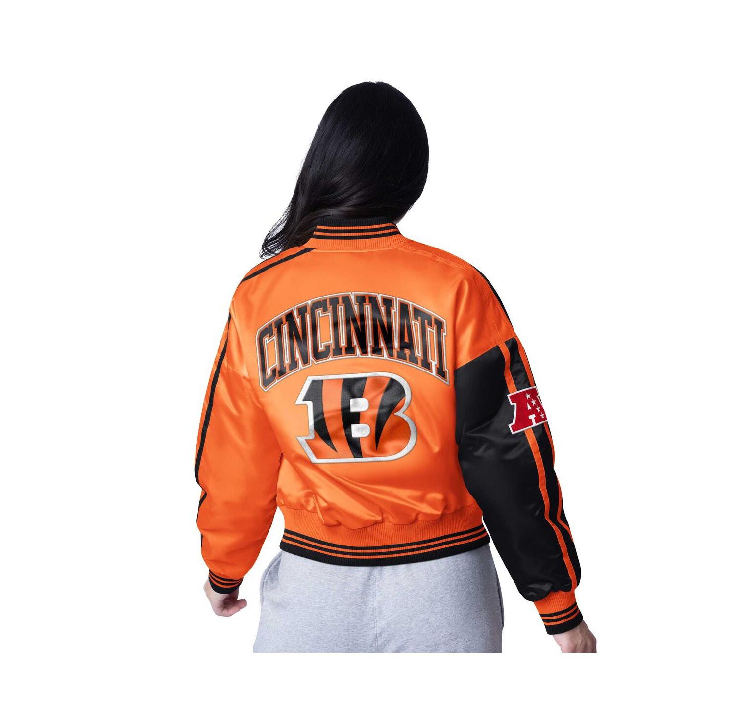 Women's Black/Orange Cincinnati Bengals Zone Blitz Cropped Full-Snap Satin Jacket