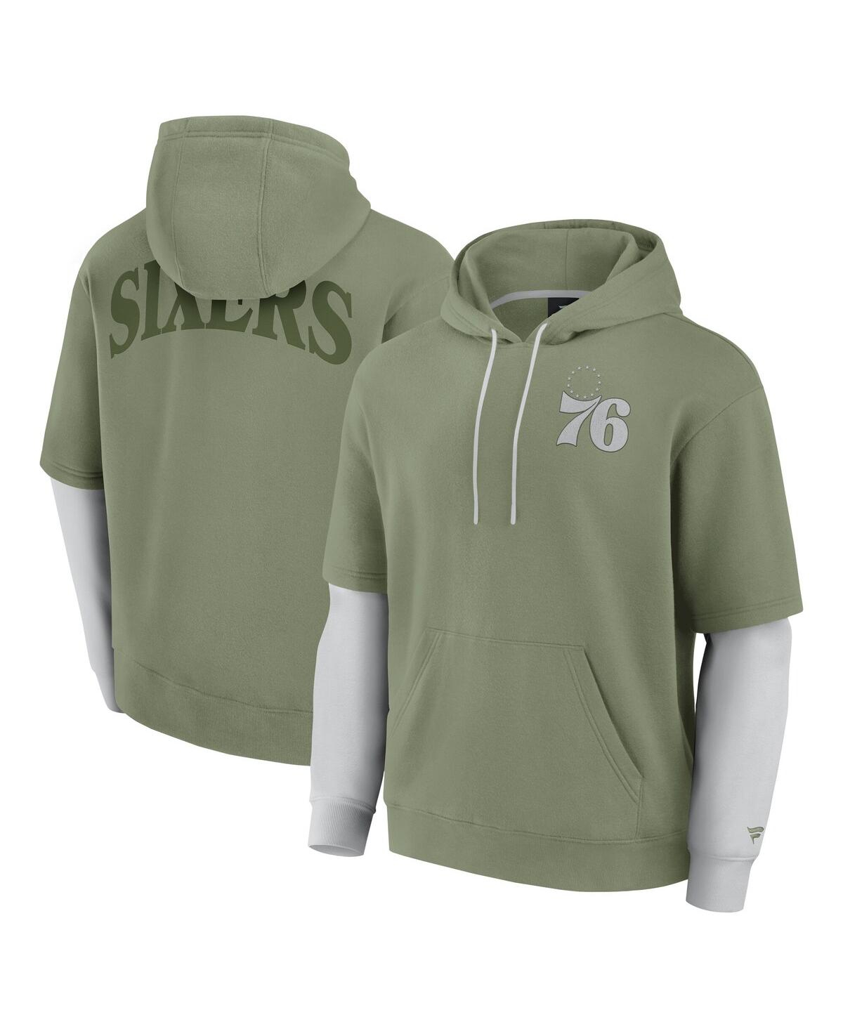 Fanatics Men's Olive Philadelphia 76ers Elements Sleek Pullover Hoodie In Olive
