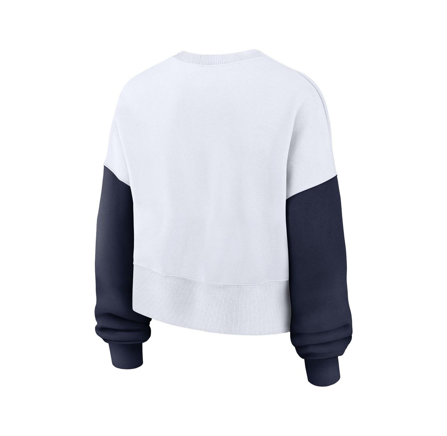 Women's White West Virginia Mountaineers Color-Block Oversized Cropped Pullover Sweatshirt