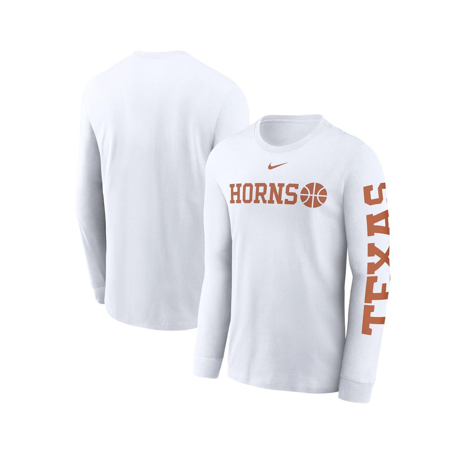 Men's White Texas Longhorns Basketball Icon Two-Hit Long Sleeve T-Shirt