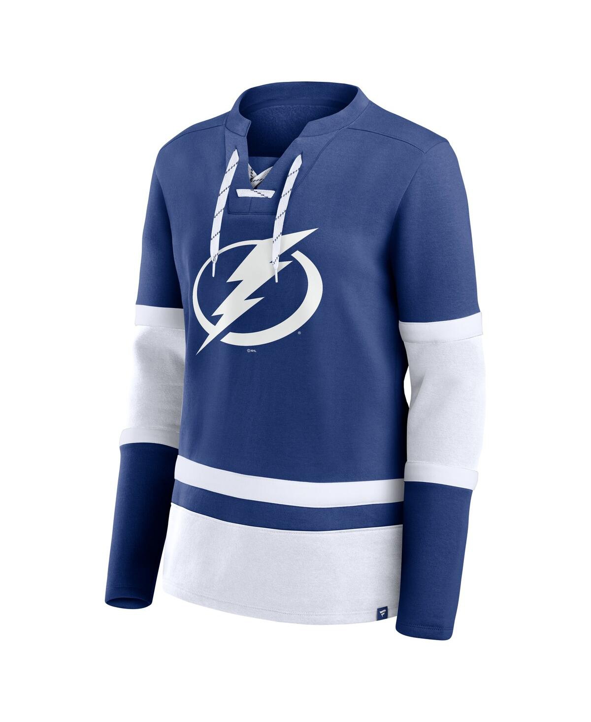 Fanatics Women's Blue Tampa Bay Lightning Prime Time Lace-up Long Sleeve T-shirt In Blue,white