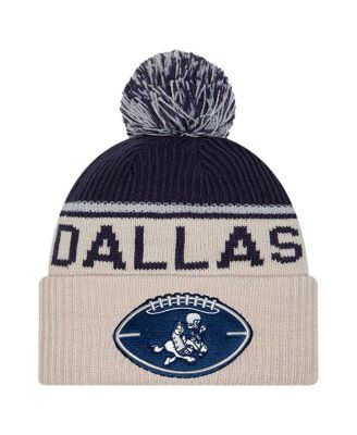 New Era - Men's Stone/Navy Dallas Cowboys NFL Sideline Historic Cuffed Knit Hat with Pom