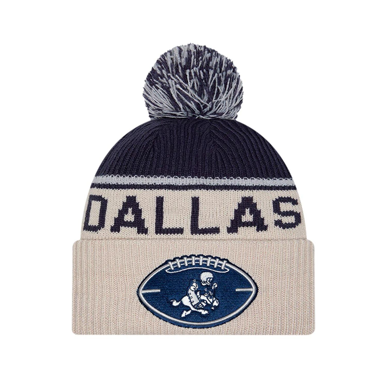 Men's Stone/Navy Dallas Cowboys NFL Sideline Historic Cuffed Knit Hat with Pom