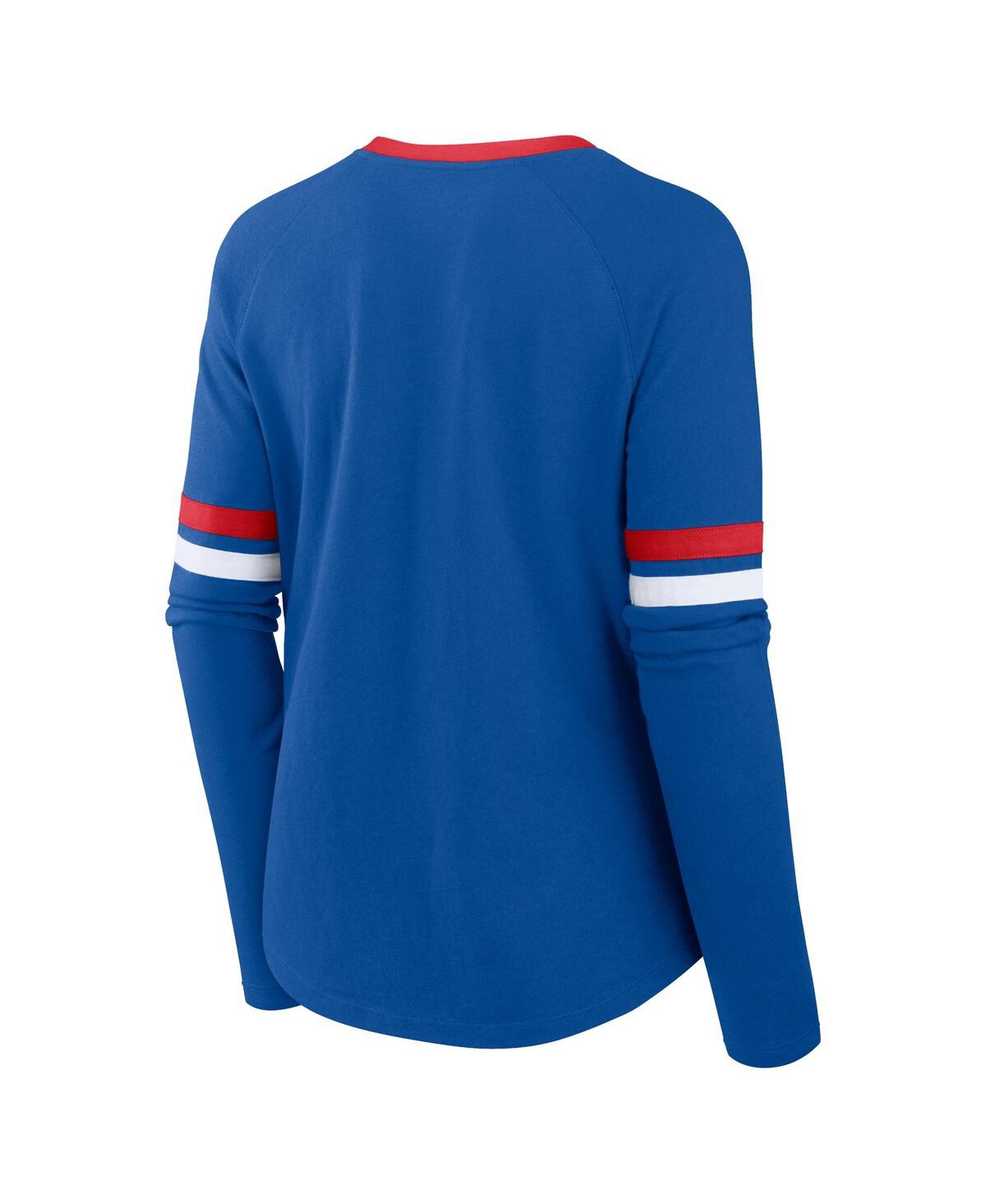 Fanatics Women's Royal Buffalo Bills Won And Done Lace-up Long Sleeve Fashion Top In Royal,white