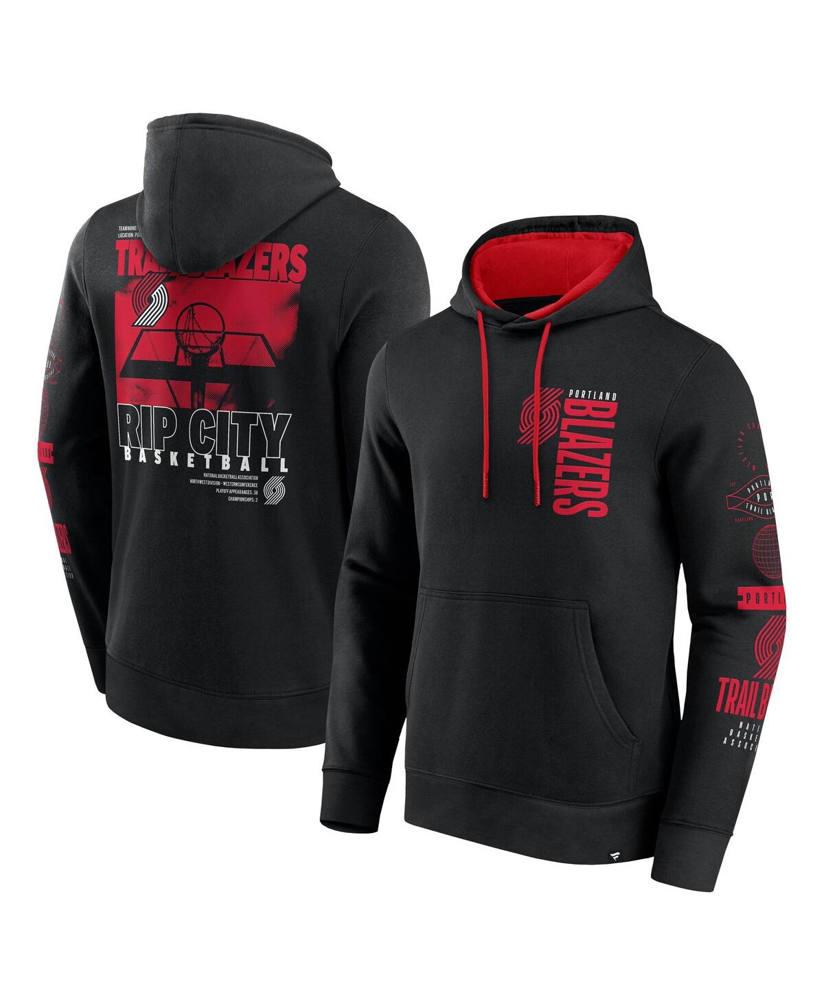 Fanatics Men's Black Portland Trail Blazers Game Time Crossover Pullover Hoodie In Black