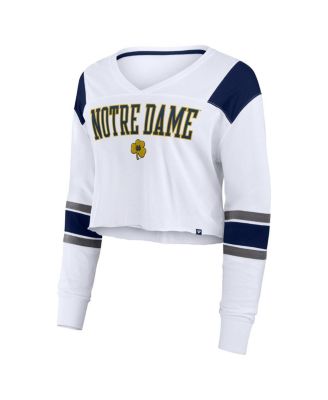 Women's White Notre Dame Fighting Irish Training Camp Cropped Long Sleeve V-Neck Fashion Top