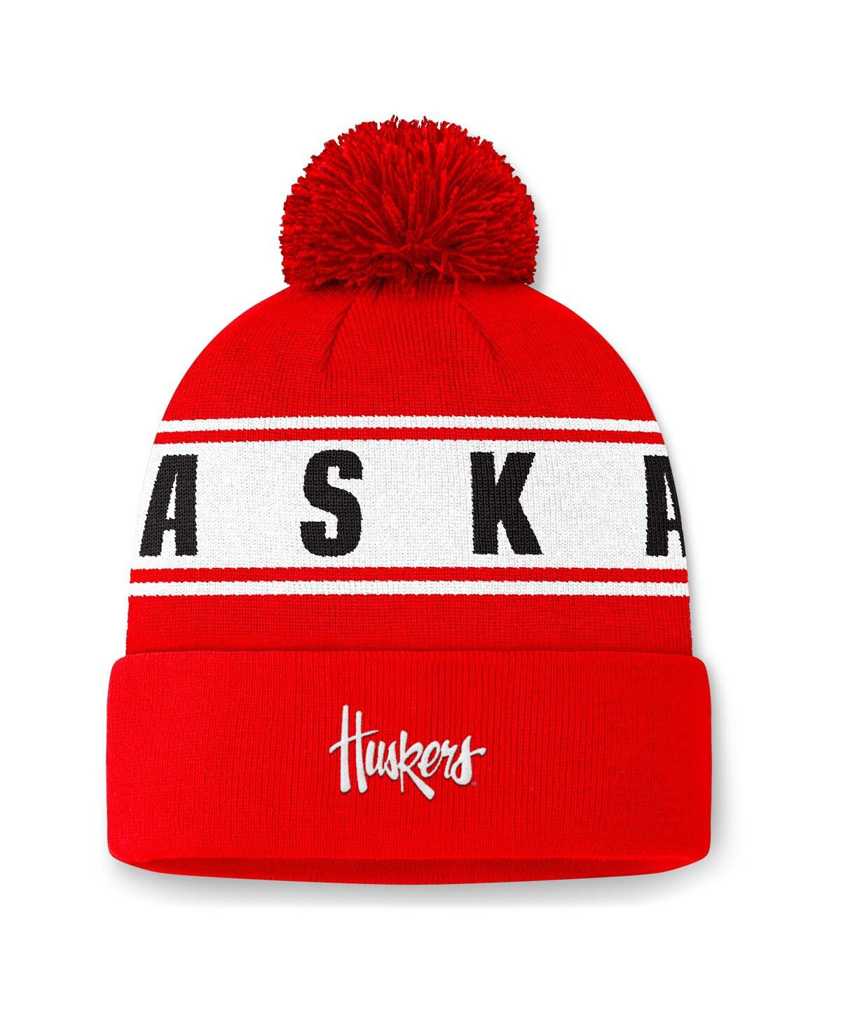 Top Of The World Men's Scarlet Nebraska Huskers Slash Cuffed Knit Hat With Pom In Scarlet