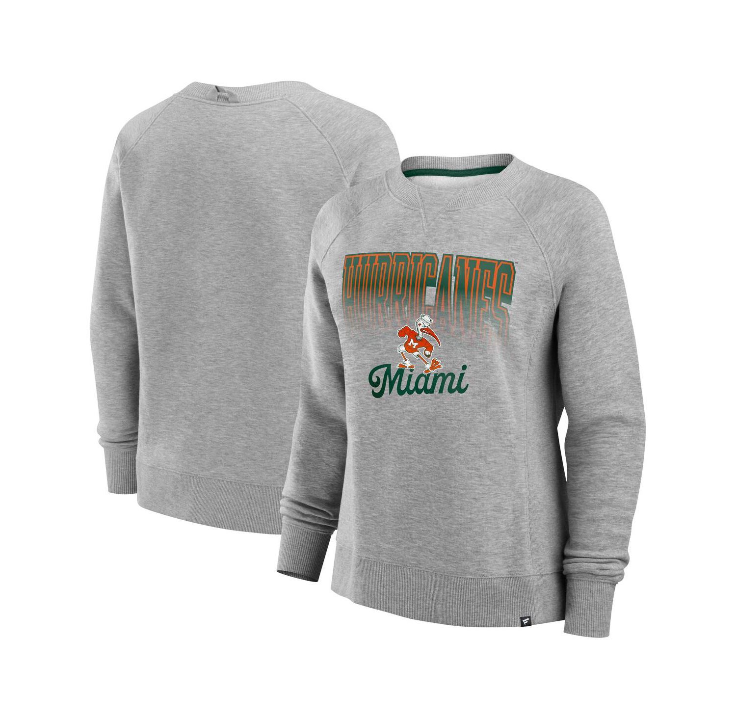 Women's Heather Gray Miami Hurricanes Training Camp Hit Hard Fleece Pullover Sweatshirt