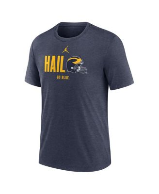 Men's Heather Navy Michigan Wolverines Campus Football Slogan Tri-Blend T-Shirt