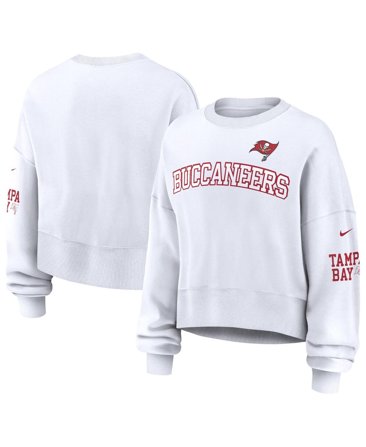 Nike Women's White Tampa Bay Buccaneers Oversized Long Sleeve Cropped Sweatshirt In White