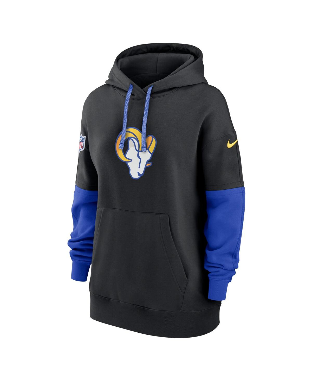 Nike Women's Black/royal Los Angeles Rams 2024 Sideline Essential Fleece Pullover Hoodie In Black,royal