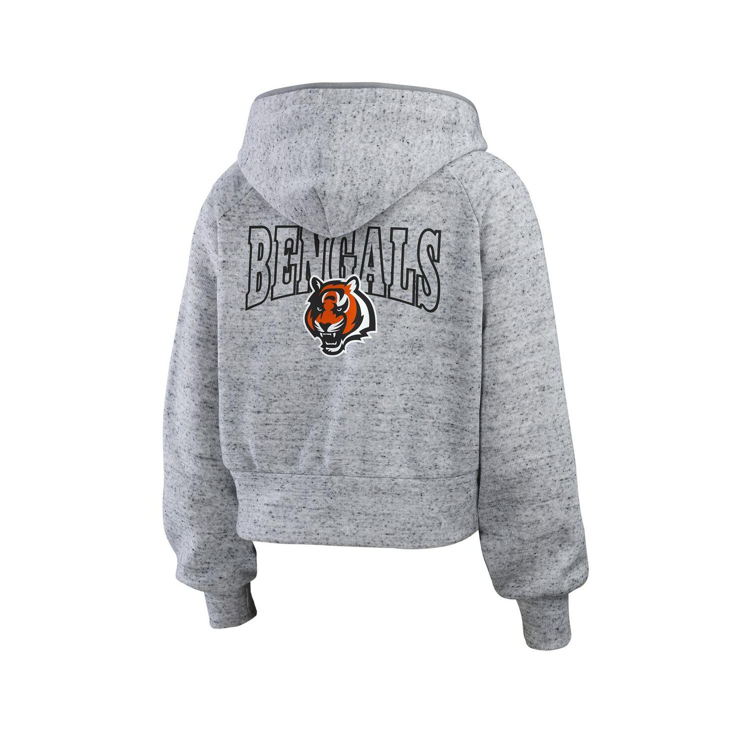 Women's Heather Gray Cincinnati Bengals Speckled Fleece Cropped Full-Zip Hoodie