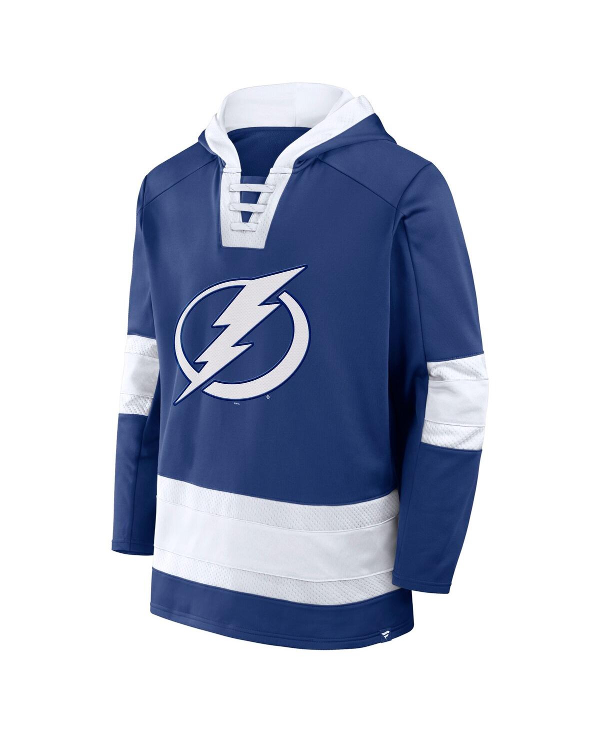 Fanatics Men's Blue Tampa Bay Lightning Inside Line Fleece Pullover Hoodie In Blue,white
