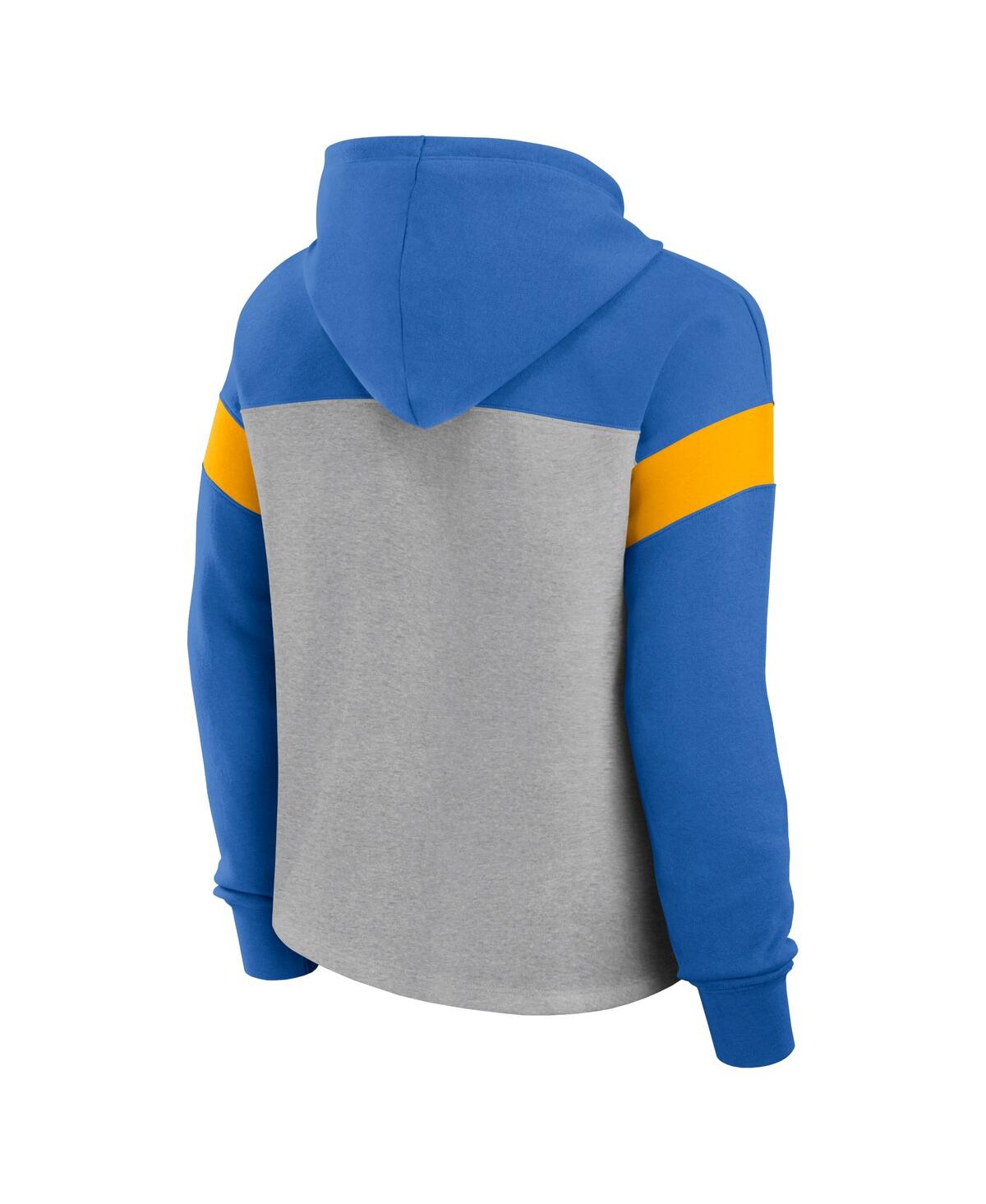 Fanatics Women's Heather Gray/powder Blue Los Angeles Chargers Bold Play Call Pullover Hoodie In Heather Gray,powder Blue