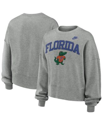 Nike - Women's Heather Gray Florida Gators Legacy Fleece Classic Arch Oversized Cropped Tackle Twill Sweatshirt